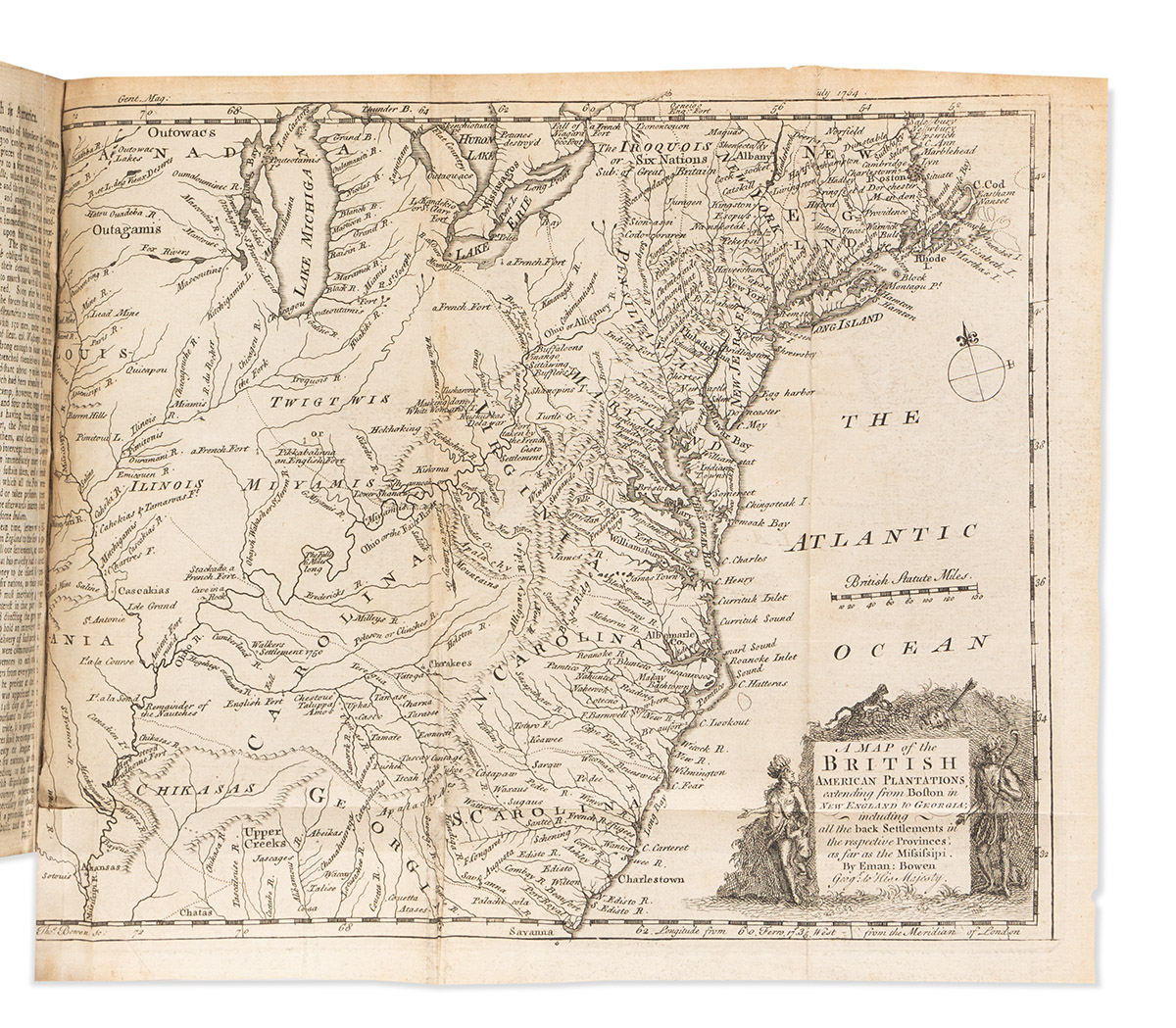 (GEORGE WASHINGTON.) Bound volume of Gentlemans Magazine, with coverage of Washingtons expedition to Ohio and related map.